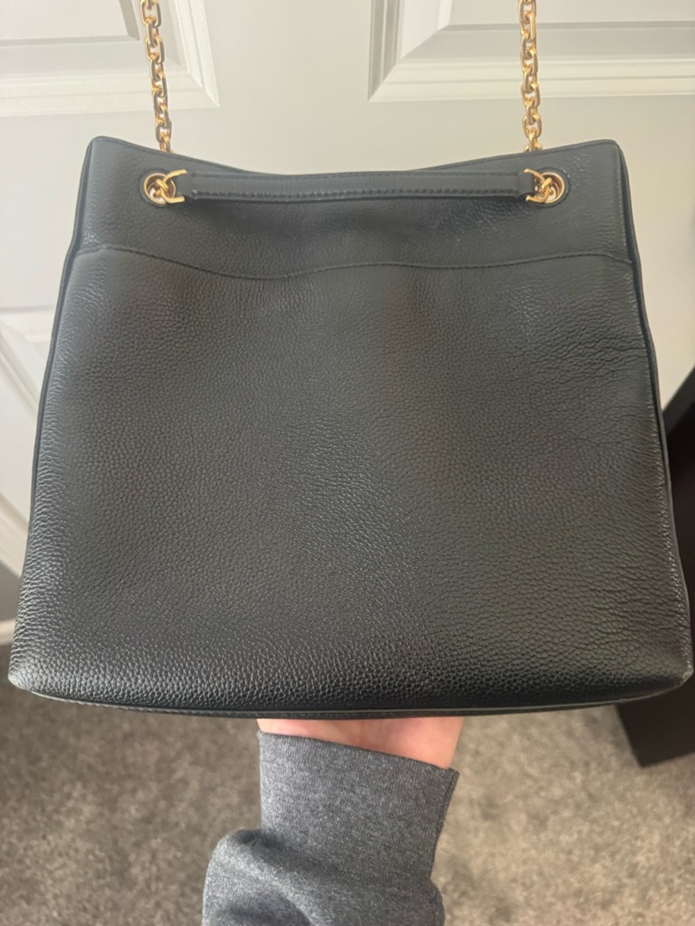 Tory Burch Black Pebbled Leather Shoulder Bag or Crossbody w/Gold Chain - Picture 2 of 7